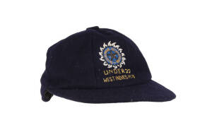 INDIA UNDER 22 CRICKET CAP, navy blue wool, with embroidered Indian logo & "Under 22/ West Indies 1978" on front, player unknown. G/VG condition. [The Indian Under 22 team played the powerful West Indies team at Nehru Stadium, Pune. The team included Kris
