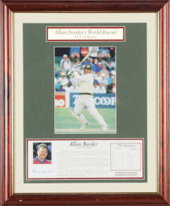 ALLAN BORDER, "Allan Border's World Record - 11,174 Runs" display comprising signature on piece, window mounted with action picture, limited edition 1019/1500, framed & glazed, overall 48x58cm.