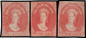 1857-67 Double-Lined Numerals 1d shades SG 25-29 group, six examples with three to four margins with fragments of a four adjoining units, unused, Cat &pound;2150 minimum. Ex VJ Colbeck.