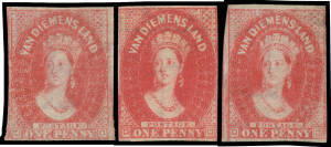 1857-67 Double-Lined Numerals 1d shades SG 25-29 group, six examples with three to four margins with fragments of a four adjoining units, unused, Cat £2150 minimum. Ex VJ Colbeck.