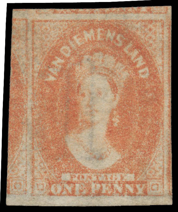 1857-67 Double-Lined Numerals 1d pale brick-red SG 27, an enormous example with fragments of four adjoining units including a chunk of the unit at left, unused, Cat £425. Ex VJ Colbeck. [A fine example of the "Slurred Prints" that are often mistaken for D