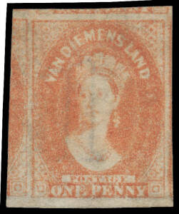 1857-67 Double-Lined Numerals 1d pale brick-red SG 27, an enormous example with fragments of four adjoining units including a chunk of the unit at left, unused, Cat £425. Ex VJ Colbeck. [A fine example of the "Slurred Prints" that are often mistaken for D