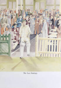 CRICKET PRINTS: Collection of 17 prints, including 8 signed with 45 signatures, noted&nbsp;"The Last Innings" by Jenni Beers signed by Don Bradman; "Graham Gooch, Record Breaking Year 1984" signed by Gooch; "Century of Centuries" signed by Graeme Hick & 1998 E
