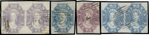 1858 'TASMANIA' London Printings 6d dull lilac SG 40 pair; then Hobart Printings 6d SG 44-48 group comprising eight singles - one with the Watermark Inverted & one with a Slurred Print - & two pairs plus 6d reddish mauve SG 49 x2, mostly with full margins