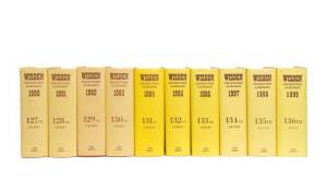 "Wisden Cricketers' Almanack" for 1990-99, all hardback with dust-jackets.Good condition.