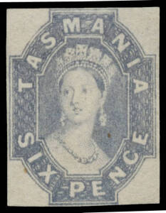 1860-67 'TASMANIA' Hobart Printings 6d grey-violet SG 46, margins just clear to good, two small natural paper inclusions, unused, Cat £700. Ex VJ Colbeck.