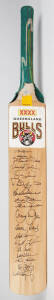 QUEENSLAND'S FIRST SHEFFIELD SHIELD, full size "Gabba" Cricket Bat signed by 1994-95 Queensland team, with 18 signatures including Allan Border, Ian Healy & Carl Rackemann. Good condition (rubber handle perishing).