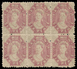 1871-91 Perforated by the Post Office Perf 12 6d dull claret SG 143 two blocks of 6 (3x2), virtually full o.g., Cat &pound;600++ (as mounted singles). Ex VJ Colbeck. (2 blocks)