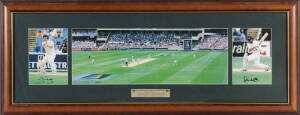 STEVE WAUGH & SACHIN TENDULKAR: "Last Australian Test of the Century" display with photograph of Australia v India Test at the MCG, window mounted with signed photographs of Steve Waugh & Sachin Tendulkar, limited edition 85/1000, framed & glazed, overall