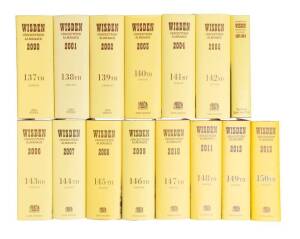 "Wisden Cricketers' Almanack" for 2000-13, all hardback with dust-jackets; plus "An Index to Wisden Cricketers' Almanack 1864-1984". G/VG.