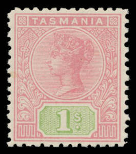 1906-07 Tablets Crown/A 1/- rose & green Irregular Compound Perf 12&frac12;x12x12&frac12;x12&frac12; BW #T79 (SG 257c), the faintest trace of having been mounted, undercatalogued at $300 (&pound;250). This is a rare stamp, offered with a normal Perf 12&frac12; example for comparison. [The