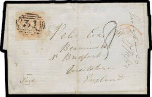 1853 outer to Dorsetshire with very early usage of Courier 4d pale orange SG 9 (margins good to large; minor scissor-cut in the margin at lower-right), central First Allocation Barred Numeral '31' & postmaster's endorsement "Green Ponds/17.11.53" at right
