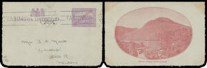 POSTAL STATIONERY: 1911 'ONE PENNY' at 40 Degrees on 2d Letter Card HG 6a "MOUNT GOULD - LAKE MARLOW" in claret, minor discolouration on the view side, Hobart machine cancel of 30JAN12. Rare.