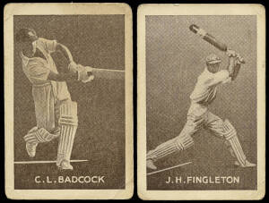 c1932-56 cricket cards, noted 1937 Griffiths Brothers (Black Crow Cough Drops) [5/11 known] & (Cruising Toffee) [4/10 known]; 1938 Allens "Cricketers" [16/36]; 1951 Potter & Moore "Famous Cricketers" [10/40]. Poor/G.