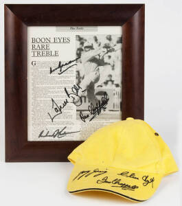 CRICKET AUTOGRAPHS: Signed items (22) with 33 signatures, noted Don Bradman (2), Wes Hall, Harold Larwood, Gary Sobers (2), Tony Greig, Richie Benaud & Keith Miller; also yellow cricket cap signed by Tony Greig, Clive Lloyd & Ian Chappell.
