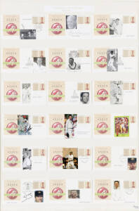 AUSTRALIAN TEST CAPTAINS, display comprising group of signed 1982 Ashes Centenary PSEs (15), including Ian Craig, Bob Simpson, Richie Benaud, Neil Harvey, Steve Waugh, Adam Gilchrist & Ricky Ponting, window mounted, framed & glazed, overall 61x91cm.