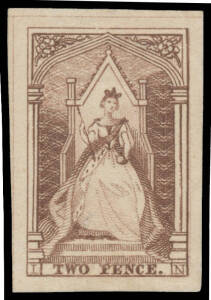 1852 Engraved Queen-on-Throne 2d purple-brown SG 18b, margins large to very large with outer framelines at top & left, large-part o.g., Cat &pound;650. Superb!