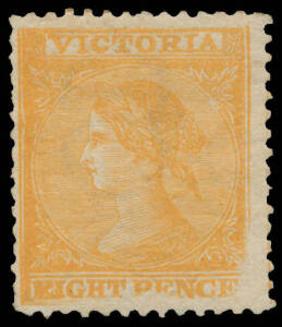 1863-73 Laureates 8d orange SG 112, an unusually large example with significant Plate Wear at Lower-Right & Base, some slightly short perfs, large-part o.g., Cat &pound;750. One of the more attractive examples we have seen.