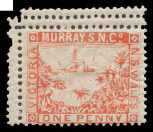 MURRAY RIVER STEAM NAVIGATION COMPANY: 1d red single with Double Perfs at Left & Triple Perfs at Top, one tonespot on the gum otherwise remarkably fresh with full unmounted o.g. Ex Brussels Find. [The only other single in the find sold at the Prestige auc