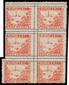 MURRAY RIVER STEAM NAVIGATION COMPANY: 1d red block of 6 with Double Perfs Vertically & Triple Perfs Horizontally, full unmounted o.g. A spectacular error. Ex Brussels Find. [The two similar blocks in the find sold at the Prestige auctions of 7.5.2013 & 8