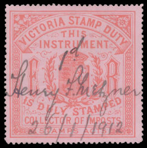UNDENOMINATED TYPES: Large VR "PENALTY/PAID' x3 in distinctly different shades, VR & ER 'THIS INSTRUMENT IS NOT/CHARGEABLE...' and ER '...DULY STAMPED', generally very fine & attractive. (6)