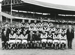 1968 VICTORIAN TEAM, team photograph with title "Victoria v South Australia at Melbourne, Saturday 1st June, 1968. Scores : - Victoria - 14 goals 9 behinds - 93 points;&nbsp;South Australia 5 goals 10 behinds - 40 points" and players names printed on mount, ov