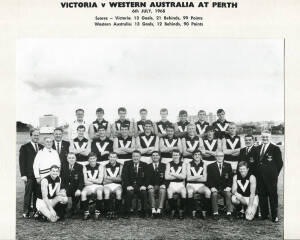 1968 VICTORIAN TEAM, team photograph with title "Victoria v Western Australia at Perth, 6th July, 1968. Scores : - Victoria - 13 Goals 21 Behinds 99 Points;&nbsp;Western Australia - 13 Goals 12 Behinds 90 Points" and players names printed on mount, overall 33x