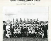 1968 VICTORIAN TEAM, team photograph with title "Victoria v Western Australia at Perth, 6th July, 1968. Scores : - Victoria - 13 Goals 21 Behinds 99 Points;&nbsp;Western Australia - 13 Goals 12 Behinds 90 Points" and players names printed on mount, overall 33x