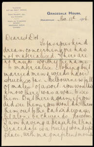 Gracedale House: 'GRACEDALE HOUSE/13NO16/VIC' (ERD) very fine strike tying KGV 1d red to envelope - roughly opened - with printed 'GRACEDALE HOUSE' at upper-left, with four-page note on matching letterhead & 1907 PPC of the property. Rated RR. [7km ENE of