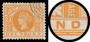 1902-11 V/Crown &pound;1 orange-brown with Colour Flaw below 'ND' of 'POUND' BW #W66Ad (SG 128var), CTO with concentric-circles cancel, Cat $500 for the variety.