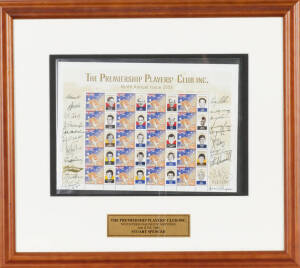 PREMIERSHIP PLAYERS' CLUB: 2008 display "Ninth Personalised Stamp Issue" comprising sheet of 20 personalised stamps, &nbsp;with 20 signatures in margin including George Hassell, Wally May, Terry Fulton, Jim Gallagher, Ralph Lane, John McArthur, Kevin Cowboy Ne