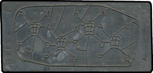 RAILWAY STAMPS: 1907 Wmk 'WA/[crown]/GR' master plate of four watermark "bits" from which the dandy roll was developed, instrument number '2188' impressed vertically at lower-right. The watermark bits were constructed from fine wire that was affixed to th