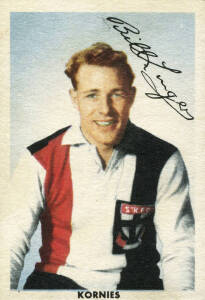 c1933-2002 football cards in album, noted 1954-55 Coles (3); 1954 Argus (16); 1954 Kornies (10); range Scanlens cards in very poor condition. Poor/VG.