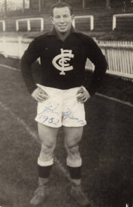 c1940-52 Chas.Boyles real photo "Victorian Footballers Postcards" (10) all Carlton players, noted John Spencer (signed), V.English, H.Casper, K.Hands, K.Warburton, F.Davies, J.Mills, A.Hodghson & J.Howell. Fair/G.