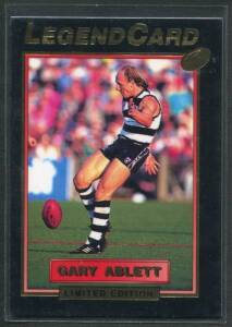 1994 football cards in album, noted 1994 Select "AFL" [200] & "Legend Card Gary Ablett"; 1994 Select "AFL Cazaly" [100], "Cazaly Classic Gold Cards" [9] & "Tony Modra Wild Card"; 1994 Dynamic "AFL Players Choice" [125]; 1994 Dynamic "AFL Sensation" [110],