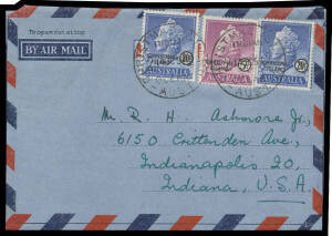 1959 usage of 1954 Australian formular Territories 'AEROGRAMME' BW #FA3 to the USA with QEII 5c & 20c x2 tied by #2 cds. A rare & significant discovery with an entirely social letter. [The ACSC states "Unstamped aerogrammes were introduced on Christmas Is