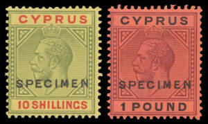1923 MCA 10/- & &pound;1 SG 100-1 with 'SPECIMEN' Overprint, Cat &pound;600.