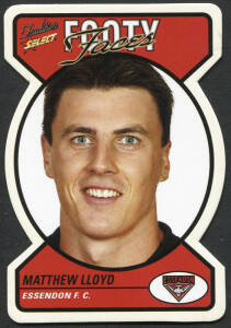 2005 football cards in 2 albums, noted 2005 Select "AFL Dynasty" [194], "Footy Face Die Cuts" [176], "Premiership Predictors" [16], "Golden Draft" [16], "Promotional cards" (4), "Premiership Winners" [3] & &nbsp;"Foil Premiership Winners" [3]; "AFL Tradition" 