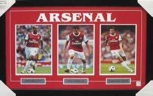 FRAMED DISPLAYS, noted signed displays of Brett Emerton, Zlatan Ibrahimovic & Samir Nasri; plus unsigned displays of England, England 2010 & Arsenal. All framed, various sizes. (6 items).