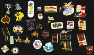 OLYMPIC & SPORTS PINS/BADGES: Collection in case & tin (249 pins), mainly Olympic pins with some of the sought after team pins - noted Australia, Canada, Japan, Finland & Colombia; also pins for Grand Prix, AFL, FIFA,Commonwealth Games, etc.&nbsp;Plus range of