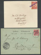 Selection with 1909 Societa Coloniale Italiana front to Italy with 'China' Surcharges tied by 'SCHANGHAI' cds & 'Schanghai/(Deutsche Post)' registration label; 1911 from Kamerun with 10pf tied by 'KRIBI' cds; May 1914 Carolines 5pf Postal Card with light - 2