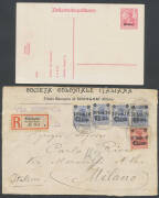 Selection with 1909 Societa Coloniale Italiana front to Italy with 'China' Surcharges tied by 'SCHANGHAI' cds & 'Schanghai/(Deutsche Post)' registration label; 1911 from Kamerun with 10pf tied by 'KRIBI' cds; May 1914 Carolines 5pf Postal Card with light - 3