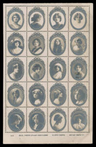 "CINDERELLAS": c.1910 (?) Rotary Photographic Co four cards with postcard-backs each with 12 (2) or 20 (2) perforated real photos of actress Gladys Cooper (3) or "Mother and Child" with large-part original gum!!, some gum blemishes but facially superb. We