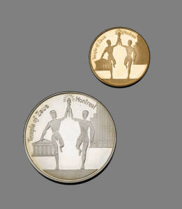 MONTREAL 1976 Australian commemorative 22ct gold medallion 10.5 grams; matching sterling silver 1oz. (30.5 grams) medallion. Both with original presentation boxes.