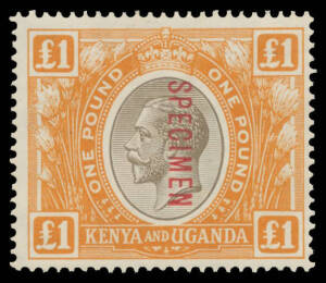 KENYA & UGANDA: 1922-27 KGV 1c to £1 SG 76-95 all with 'SPECIMEN' Overprint, the 10/- with small corner faults, some minor hinge remainders but very fresh, Cat £850 including five later values. (15)