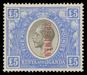 KENYA & UGANDA: 1922-27 KGV £5 black & blue SG 99 with 'SPECIMEN' Overprint, exceptional centring, minor hinge remainder but very fresh, Cat £500.