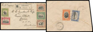 NORTH BORNEO: Valuable batch of covers including 1897 to Austria with 5c Peacock pair & fine 'SANDAKAN' cds, 1908 PPC from France with 'JESSELTON' transit & 'SANDAKAN' squared-circle arrival, 1930 & 1931 (registered) Chinese merchant's covers to Hong Kong