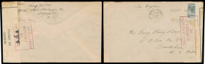 NORTH BORNEO: 1941 (Aug 29) commercial cover from Singapore to Sandakan with North Borneo 'PASSED BY CENSOR' label (severed; upper-half only) tied on both sides by the very rare boxed 'PASSED BY/ 16 /CENSOR/NORTH BORNEO' h/s in red, minor blemishes. [More