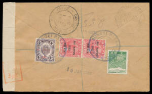 POSTAL HISTORY - KEDAH: 1943 (Jan) commercial registered cover with plain censor label & boxed Censor cachet in red, combination franking of 'DAI NIPPON/2602' Overprint on Kedah 4c SG J3 (Defective Overprint), General Issues on Perak 8c SG J248 pair & Jap