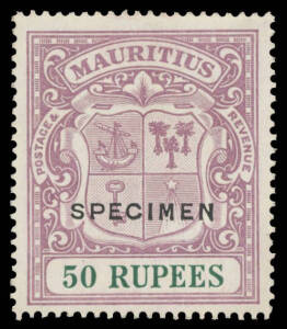 1921-26 Arms 50r dull purple & green SG 222 with 'SPECIMEN' Overprint, Cat £400.